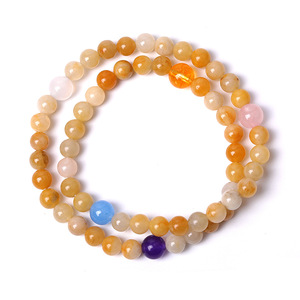 Bracelet en perles de pierre naturelle, perles rondes en cristal, ambre, calcite, quartz rose, aventurine bleue, perles violettes, bijoux - Product Image 1