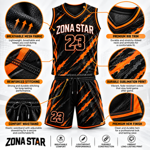 ชุดบาสเก็ตบอลและกางเกงขาสั้น ZONA STAR แบบสั่งทำพิเศษสำหรับผู้ชาย ชุดยูนิฟอร์มทีมบาสเก็ตบอลโพลีเอสเตอร์ แบบสั่งทำพิเศษด้วยเทคนิค Sublimation - Product Image 3