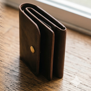 Portefeuille en cuir véritable pour homme, fait main, minimaliste, fermeture à bouton pression, court, usage quotidien, marron, unisexe - Product Image 4