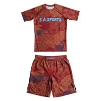 铁锈棕色东方云纹男士运动服防起球高清热升华印花套装 MMA 防磨衣套装弹力速干