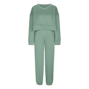 Ensemble 2 pièces personnalisé pour femme, manches courtes, couleur unie, nouveau sweat à capuche et pantalon de jogging en molleton, style streetwear, été - Product Image 3