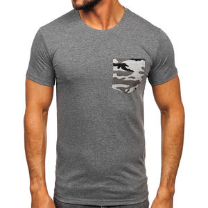 Men's Gray Short Sleeve T-Shirt Camouflage Pocket <b>V</b>-Neck Slim <b>Fit</b> Regular Length 100% Cotton Nonwoven Breathable Heat-Transfer - Product Image 1