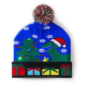 Bonnet en tricot unisexe avec rennes LED et pompon rouge, bonnet lumineux pour l'hiver et Noël - Product Image 5