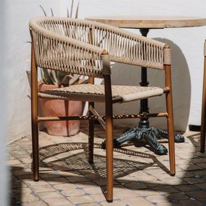 Modern Outdoor Armchair with Teak Wood Frame and Woven Rope Seat, PE Rattan Dining Chair for Patio, Garden and Resort - Product Image 2