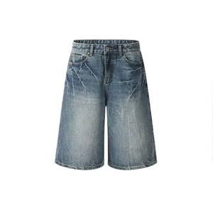 Shorts en jean mi-longs pour hommes, avec fermeture éclair et bouton, coupe ample, style décontracté pour l'extérieur - Product Image 4