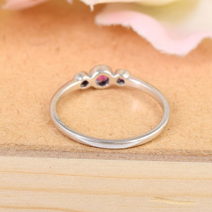 100% Natural Pink Sapphire Three Gemstone Minimalist Fine <b>Ring</b> 100% Pure Solid <b>925</b> Sterling <b>Silver</b> Band Dainty <b>Ring</b> Fine Jewelry - Product Image 4