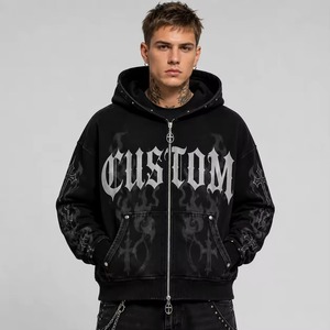 Sweat à capuche oversize unisexe en coton 100% avec broderie vieillie, poche avant, coupe carrée, délavage acide vintage, séchage rapide et respirant, MOQ - Product Image 2