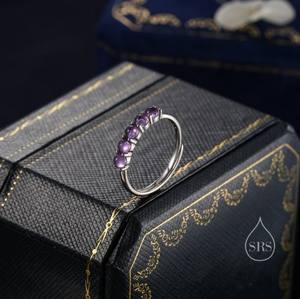 Anillo de Amatista Natural con Diseño de Media Infinita en Plata de Ley, Talla Ajustable, Anillo de Amatista Morada, Anillo de Piedra de Nacimiento de Febrero - Product Image 2