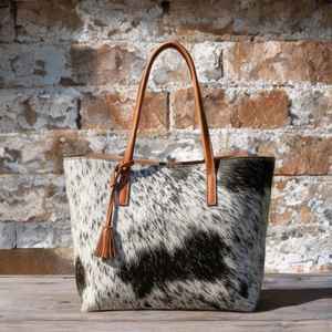 Sac fourre-tout classique en cuir véritable à poils, sac à bandoulière ouvert pour l'été, sac à main multifonction tendance LHTB-0022 - Product Image 1