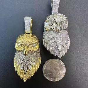 Pendentifs et breloques en argent massif 925 avec moissanite 3D, style hip-hop aigle chauve, finition or 14 carats rhodié, testeur de diamant - Product Image 4