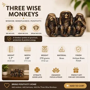 Figura de los Tres Monos Sabios de Latón SHUBHAM, Chapada en Oro, Escultura Moderna de Animales, No Vea el Mal, No Oiga el Mal, No Hable del Mal, Hecha a Mano - Product Image 5