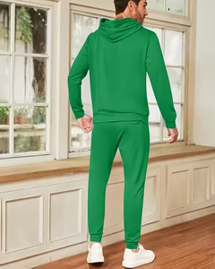 Men's Light Green Two-Piece Hoodie Sweatpants Set Casual Winter Wear Breathable Polyester/Cotton French Terry Knitted Fabric - Product Image 2