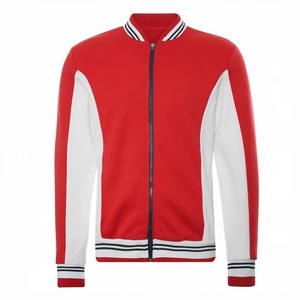 Chaqueta Bomber Deportiva para Hombre, Estilo Universitario, Bloques de Color Rojo y Blanco, Cierre Completo, Logotipo Personalizado, Cuello y Puños Acanalados a Rayas - Product Image 5
