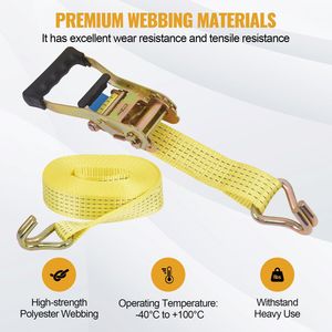 Lot de 4 sangles à cliquet robustes avec boucle à came, 2 po x 26 pi, résistance à la rupture de 11 000 lb, crochets en J pour la fixation de charges sur camions - Product Image 3