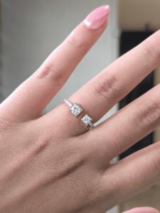 Bague de fiançailles classique ouverte en diamant de laboratoire rond 0,50 CT, double sertissage pavé en or, ajustable, bijoux de mode pour femme - Product Image 1