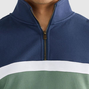 Sweat-shirt pour homme personnalisé à épaules tombantes, coupe oversize, triple panneau, quart de zip, color block, coupe ample - Product Image 5