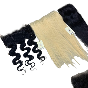 Petits nœuds sur dentelle HD 13x6, fermeture HD 6x6, cheveux vietnamiens bruts naturels raides noirs et blonds avec texture ondulée - Product Image 1