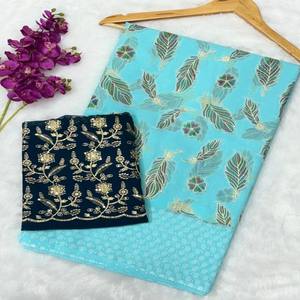 VASTRA COTTAGE Saree de Seda Brasso Premium con Estampado de Hojas Metálicas y Blusa Bordada de Terciopelo Marrón Intenso - Product Image 4