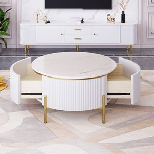 Tavolino Moderno Rotondo con 2 Grandi Cassetti, Tavolino da Caffè con Spazio di Archiviazione da 80 cm - Product Image 3