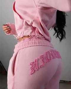 Ensemble de survêtement deux pièces pour femme, collection 2026 : veste à capuche zippée et pantalon évasé, style streetwear hiver, couleur unie - Product Image 3