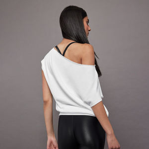 Sudadera de Mujer de Color Sólido, Casual de Invierno, Manga Corta, Bordada, Suave, con Hombros Descubiertos, Mezcla de Algodón, Corte Holgado - Product Image 3