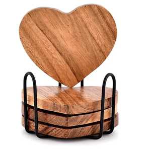 Posavasos de Madera con Forma de Corazón, Diseño Romántico, Reutilizables, con Soporte, Almohadillas de Corcho para Bebidas, Artesanales - Product Image 5
