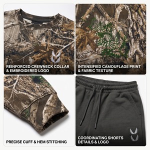 Sweat-shirt à col rond camouflage pour homme, coupe classique, en polyester tricoté, décontracté, respirant, avec logo frontal, ODM - Product Image 5