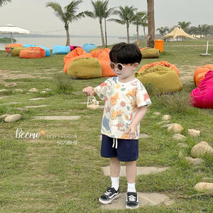 Vêtements d'été décontractés pour enfants de haute qualité, t-shirt à manches courtes à imprimé animal uni, ensemble de vêtements pour garçons, boutique de mode - Product Image 3