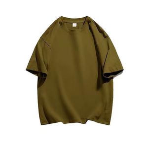 Men's <b>Olive</b> <b>Green</b> 100% Cotton Oversized Short Sleeve <b>T</b>-<b>Shirt</b> O-Neck Casual Jersey Plain Dyed Solid Color Knitted Fit - Product Image 1