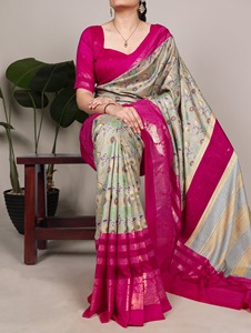 Sari Tradicional Indio Informal con Estampado Floral para Uso Diario y Eventos Festivos para Mujer, Atuendo Cómodo, Elegante y Moderno - Product Image 4