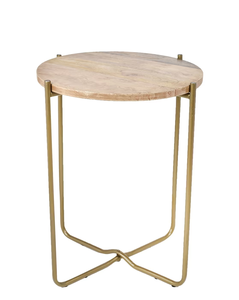 Contemporary Round Wooden End <b>Table</b> with <b>Gold</b> Metal Legs for Living Room and Bedroom Furniture - Product Image 4