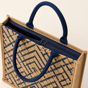 Sac fourre-tout en jute rayé personnalisé, de luxe, réutilisable, avec fermeture éclair, écologique, pour courses - Product Image 2