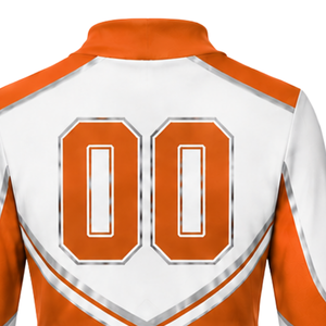 Maillot de cheerleading sublimé orange et blanc à manches longues – Tenue de sport athlétique pour l'entraînement, la pratique et les compétitions - Product Image 4