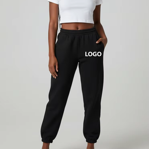 Pantalon de jogging en molleton noir pour femme avec taille élastique et cordon de serrage, coupe décontractée, vêtement de détente confortable - Product Image 5