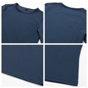 Conjunto de Yoga de 2 Piezas para Mujer, Cuello Redondo, Manga Larga, Pantalones Cortos de Cintura Alta, Color Sólido, Sin Costuras, Elástico, Ropa Deportiva Activa - Product Image 4