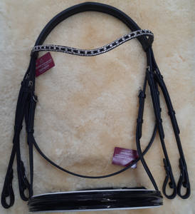 Crank Cavesson Bride en cuir rembourré souple en cuir de qualité supérieure avec bandeau à sourcils en cristal et muserolle pour chevaux - Product Image 6