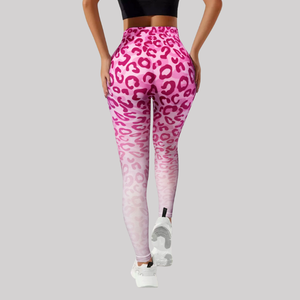 Leggings de Yoga de Cintura Alta con Estampado de Leopardo en Degradado Rosa para Mujer, Pantalones Deportivos Ajustados para Yoga y Entrenamiento - Product Image 3