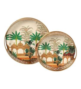 <b>Elephant</b> and Other Pichwai Classical Designs Available Round Wooden Serving Trays Premium - Product Image 4