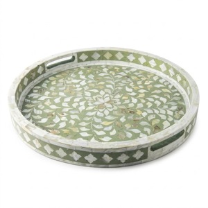 Plateau de service rectangulaire de luxe en nacre avec poignées, plateau décoratif en mosaïque de coquillages naturels pour la décoration de la maison et des hôtels - Product Image 2