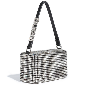 Sac bandoulière, sac à main, sac sous le bras, petit sac carré orné de diamants étincelants - Product Image 3