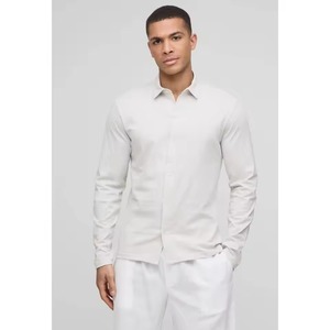 Chemise Homme Grande Taille XL Personnalisée Vintage en Sergé de Cowboy Tricoté Teint en Fil à Manches Longues Col Montant Simple Boutonnage Décontractée Été Automne - Product Image 2