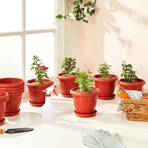 Pots de plantes ronds en plastique avec plateau inférieur, style moderne, compacts et peu encombrants, jardinières décoratives d'intérieur pour la maison et le jardin - Product Image 6