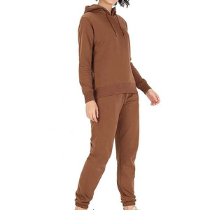 Women's <b>Brown</b> Hooded Tracksuit Set Full Sleeve Solid Color Casual <b>Jogger</b> Pants Breathable Cotton Autumn Wear - Product Image 5