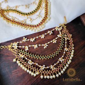 24K Gold Plated Bridal Earring Set-Designer Clover Champaswaralu with Pearls - Product Image 1