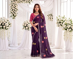 AARA Fashion Purple Floral Embroidered Rayon Saree Pink <b>Blouse</b> for Women Sun Protection All Seasons Traditional Wedding Wear - Product Image 1