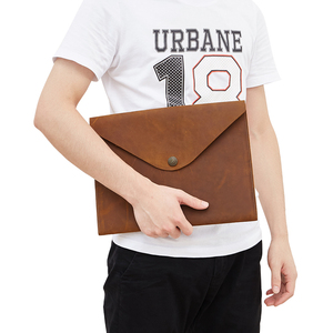 Bolsa de documentos vintage de cuero genuino, organizador estilo sobre con cierre de botón, color marrón, duradera, para certificados. - Product Image 2