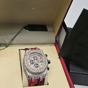 Reloj de Pulsera de Lujo para Hombre, Dos Tonos, con Diamantes Moissanite, Correa de Acero Inoxidable Roja y Negra, Edición Limitada Analógica - Product Image 1