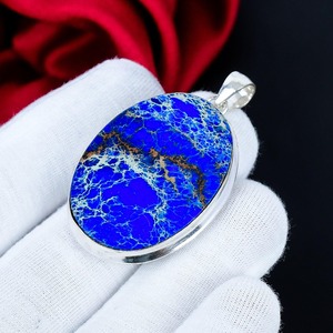 Pendentif ovale en jaspe sédiment marin bleu, en argent sterling 925, fait main, bijou bohème, vente en gros, cadeau pour femme - Product Image 2