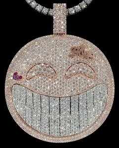 Pendentif pour homme en argent 925 plaqué or, Moissanite VVS, style Iced, avec chaîne tennis bicolore, de luxe pour le visage - Product Image 1