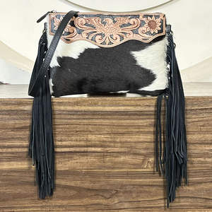 Western Style Hand <b>Tooled</b> Cowhide <b>Leather</b> Crossbody Handbags Eagle Design Large Fringe Purse Ladies Fashion Shoulder Travel Bags - Product Image 4